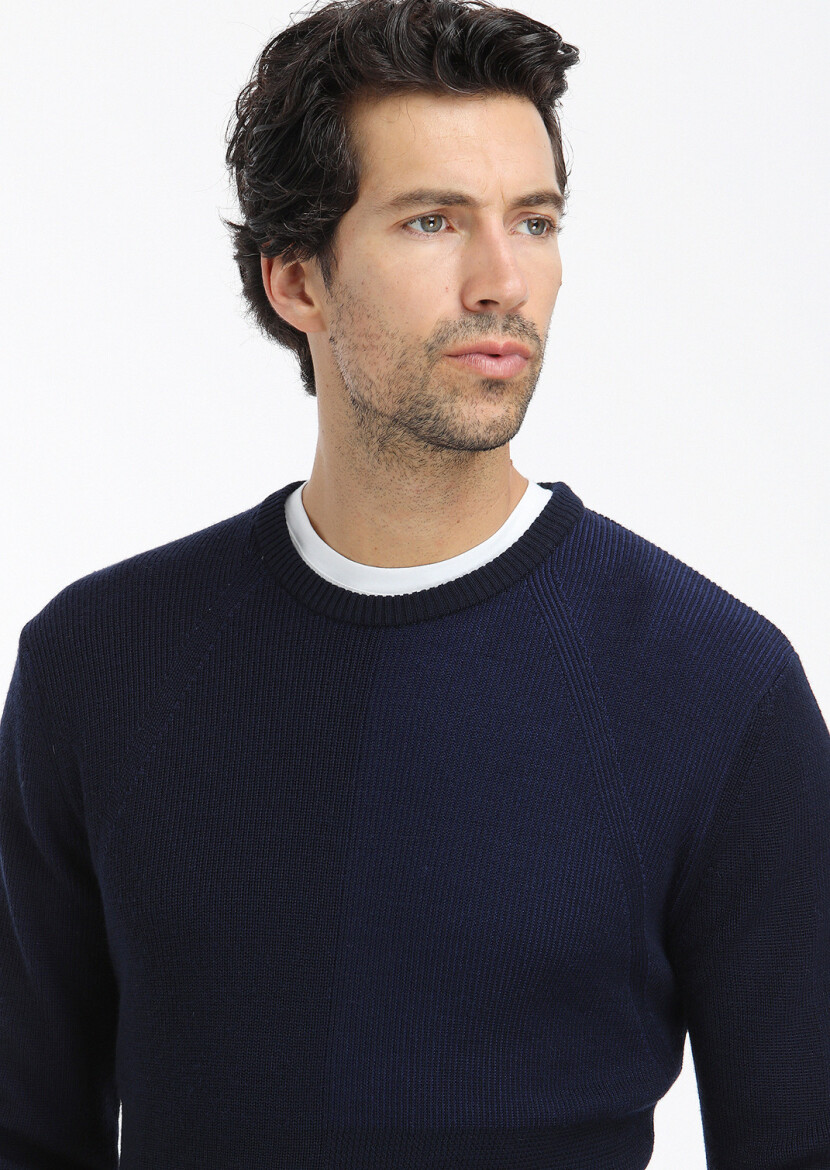 Navy Blue Knitwear Sweatshirt - 2