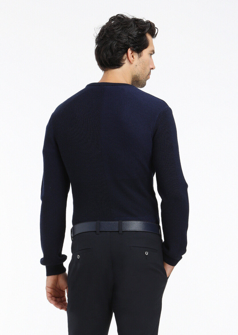 Navy Blue Knitwear Sweatshirt - 4