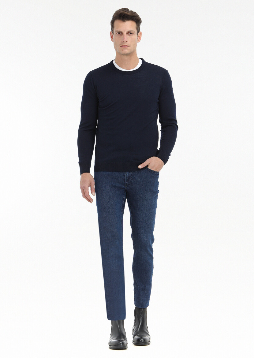 Navy Blue Knitwear Sweatshirt - 1
