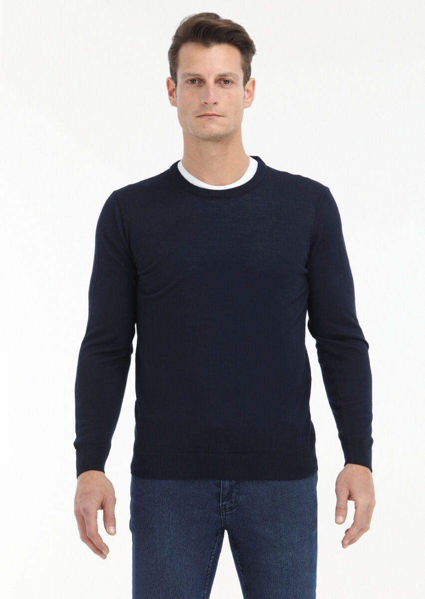 Navy Blue Knitwear Sweatshirt - 2