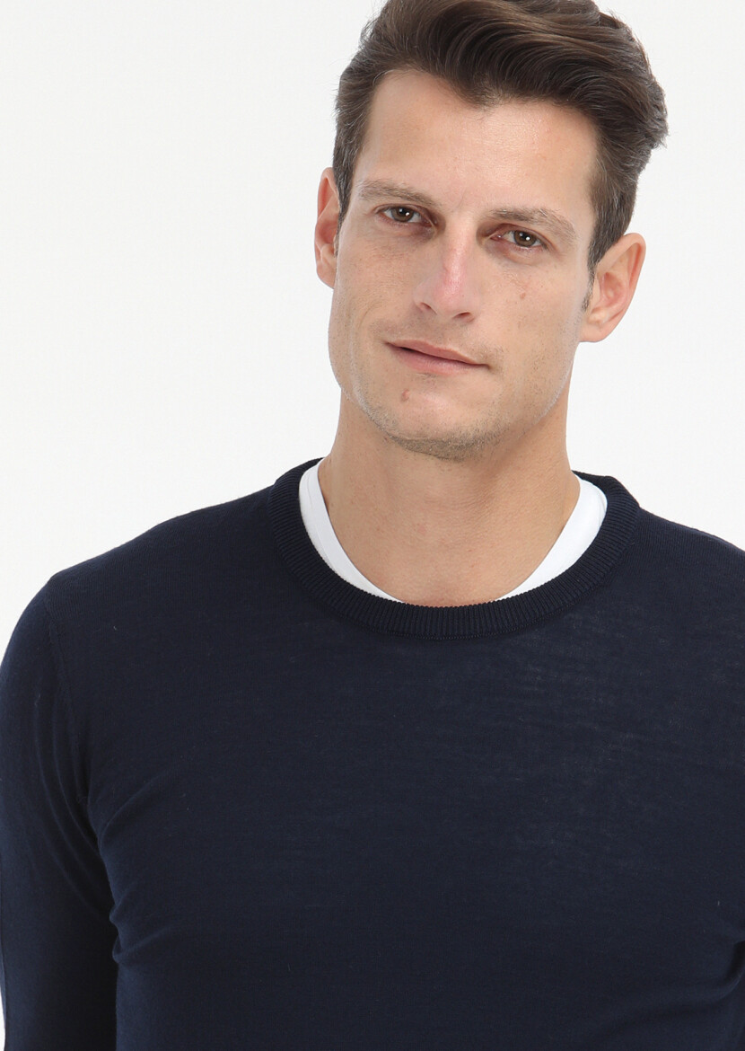 Navy Blue Knitwear Sweatshirt - 3