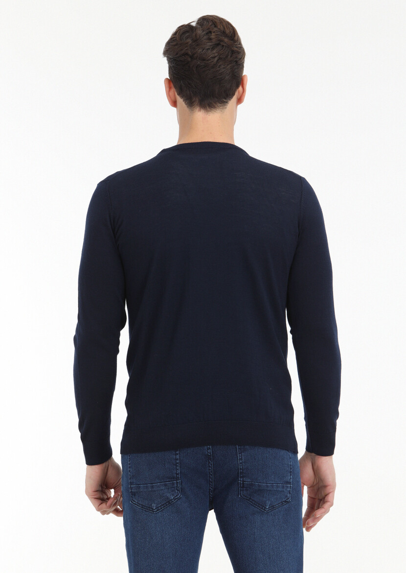 Navy Blue Knitwear Sweatshirt - 4