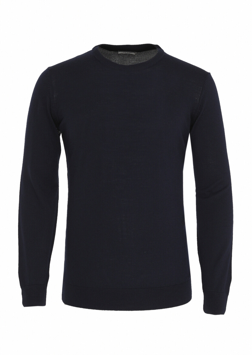 Navy Blue Knitwear Sweatshirt - 1