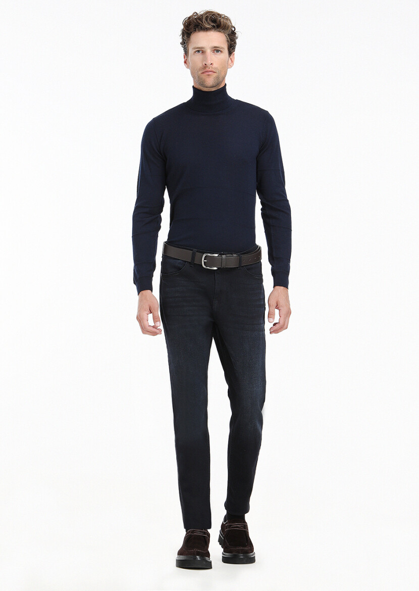 Navy Blue Knitwear Sweatshirt - 1