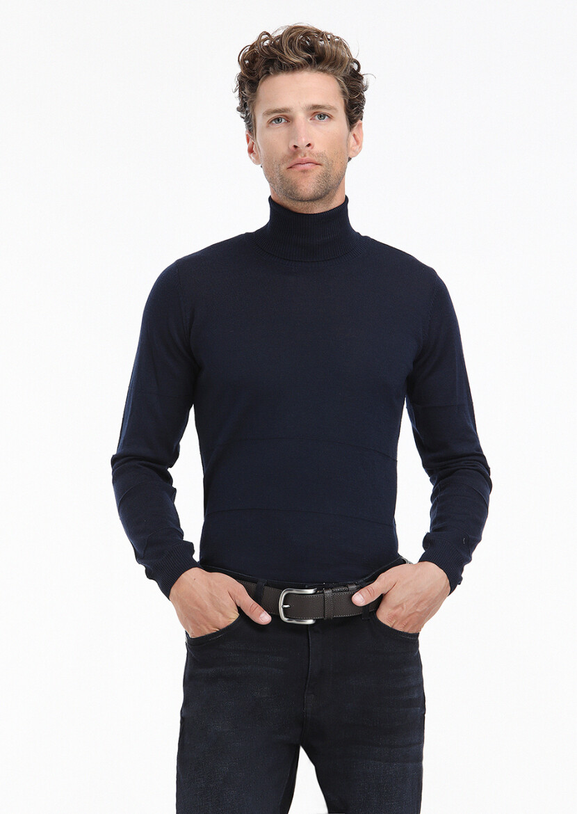 Navy Blue Knitwear Sweatshirt - 2