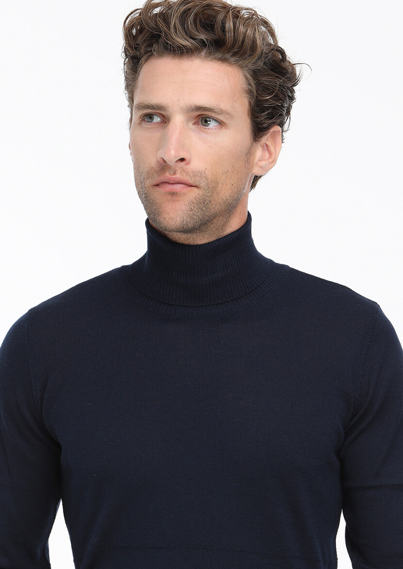 Navy Blue Knitwear Sweatshirt - 3