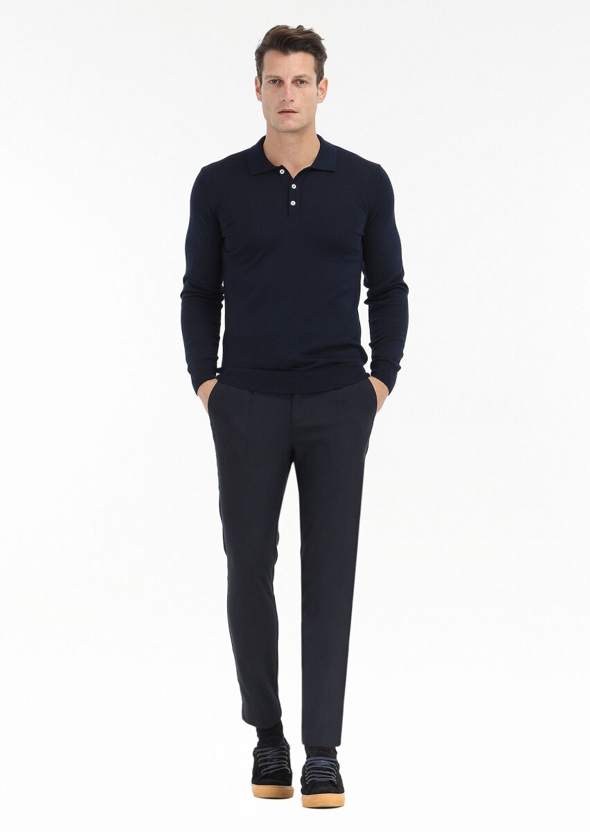 Navy Blue Knitwear Sweatshirt - 1