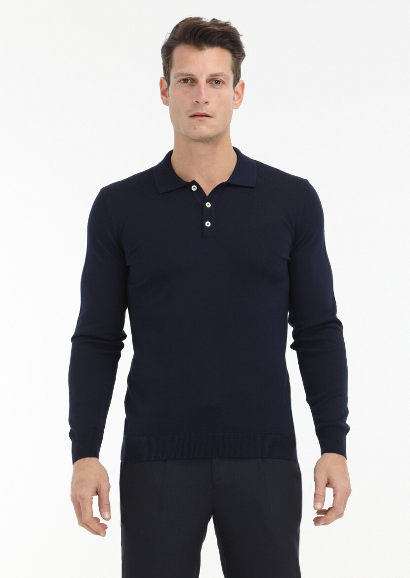 Navy Blue Knitwear Sweatshirt 