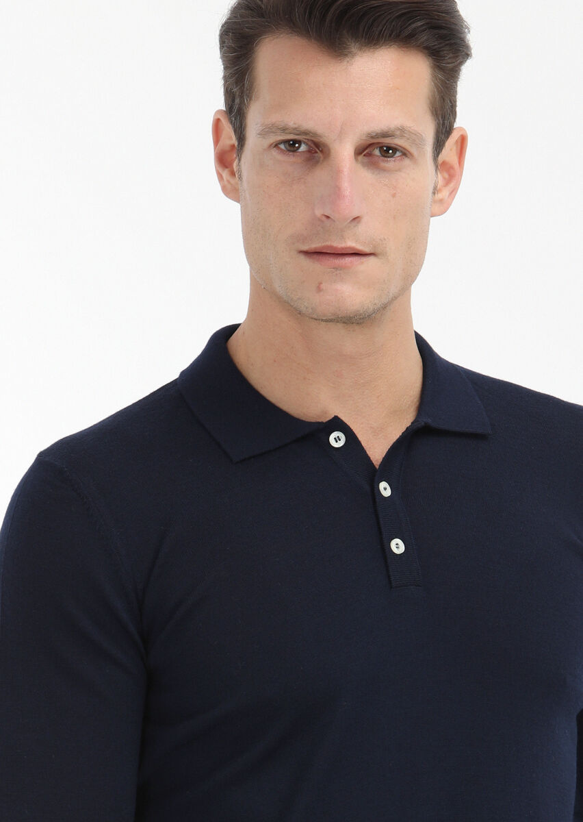 Navy Blue Knitwear Sweatshirt - 3