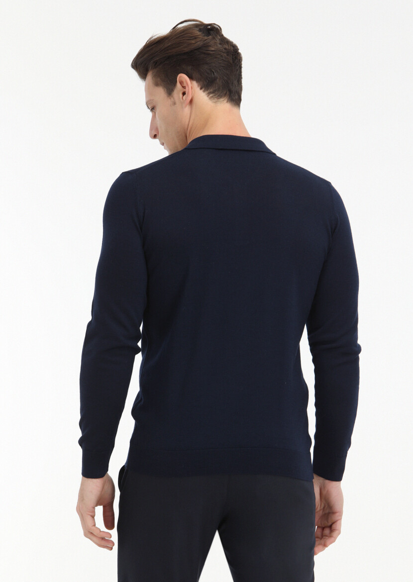 Navy Blue Knitwear Sweatshirt - 4