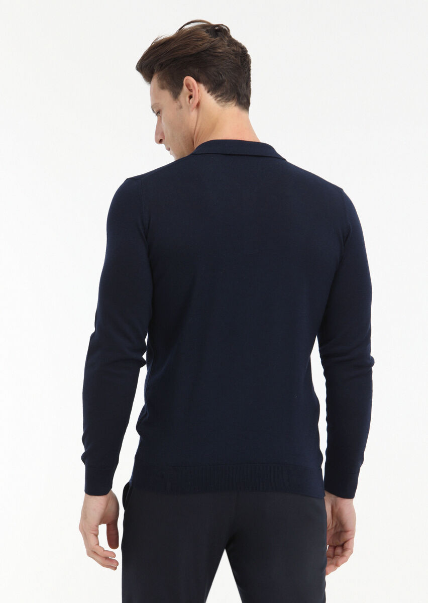 Navy Blue Knitwear Sweatshirt - 4