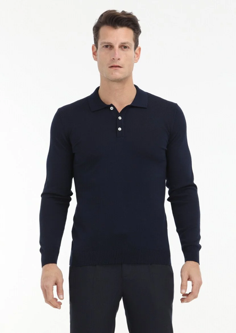 Navy Blue Knitwear Sweatshirt - 2
