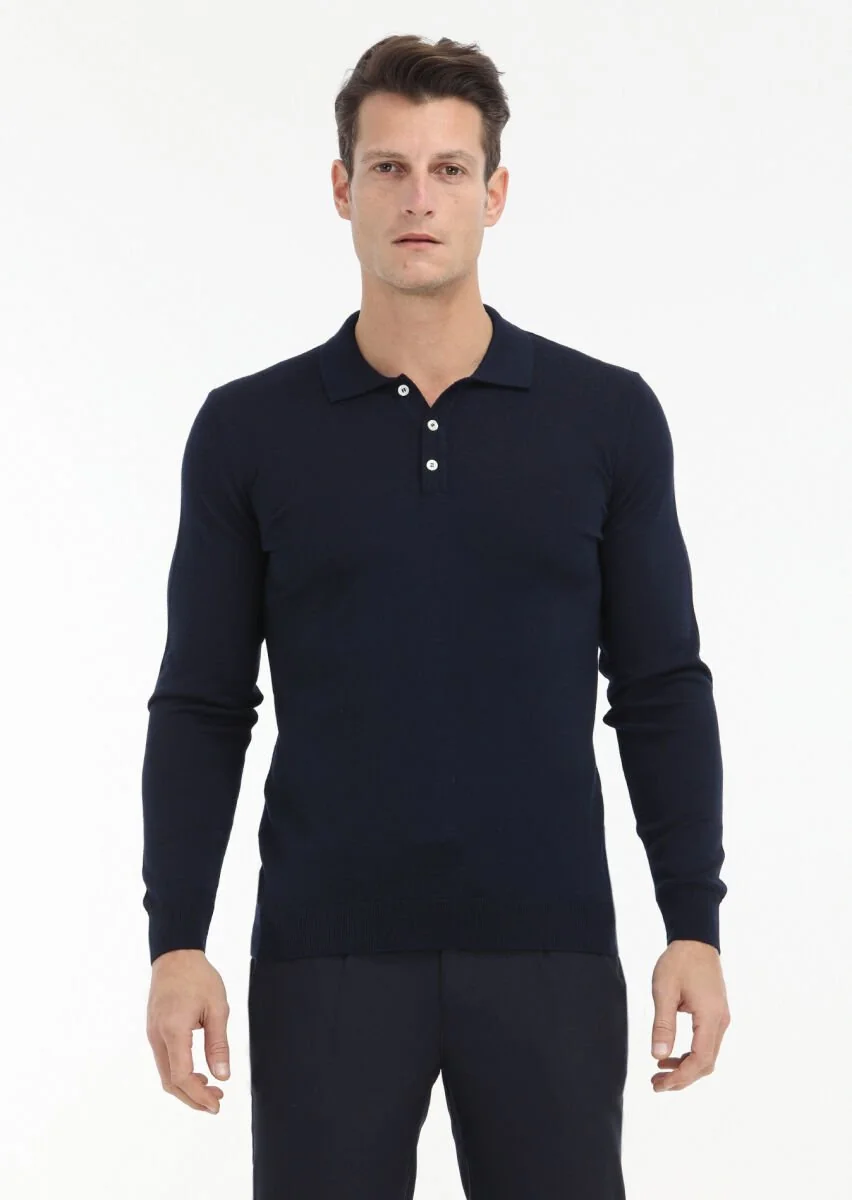 Navy Blue Knitwear Sweatshirt - 2