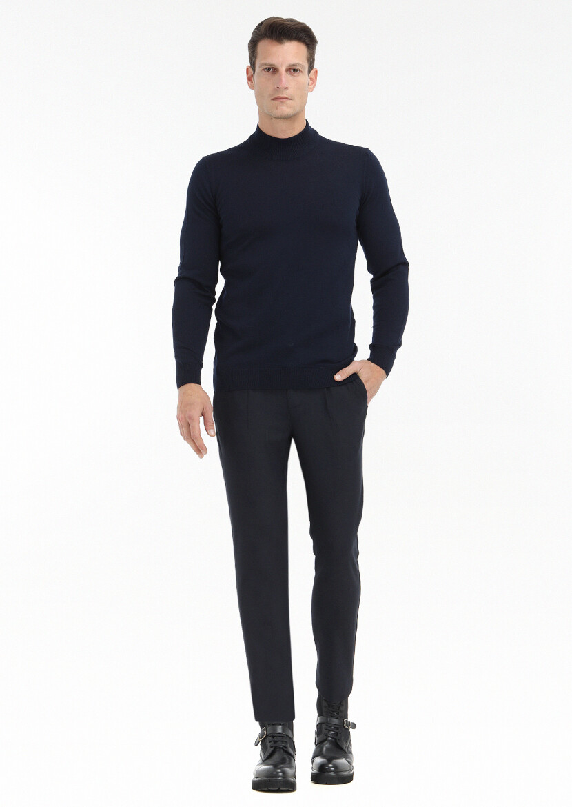 Navy Blue Knitwear Sweatshirt - 1