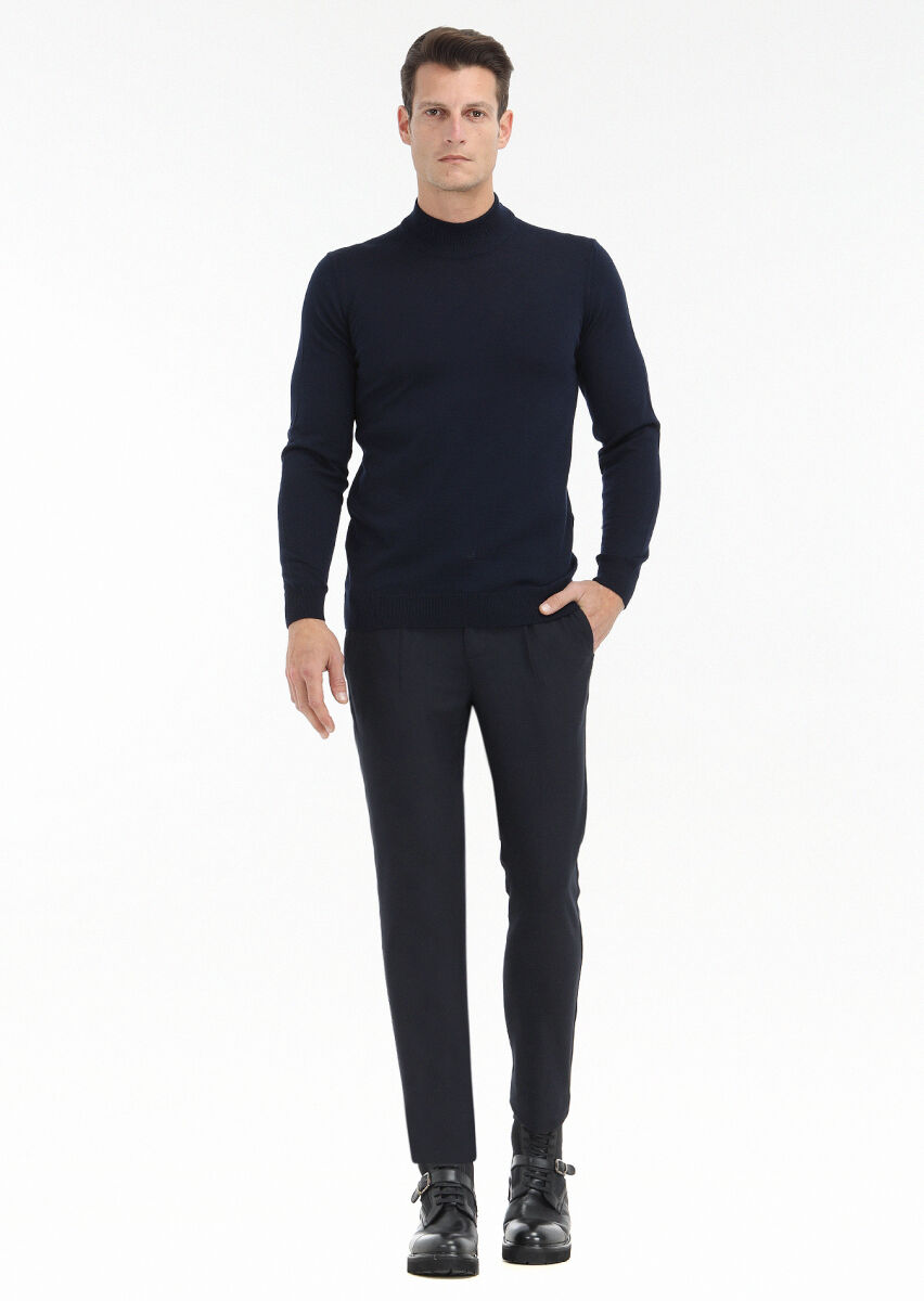 Navy Blue Knitwear Sweatshirt - 1