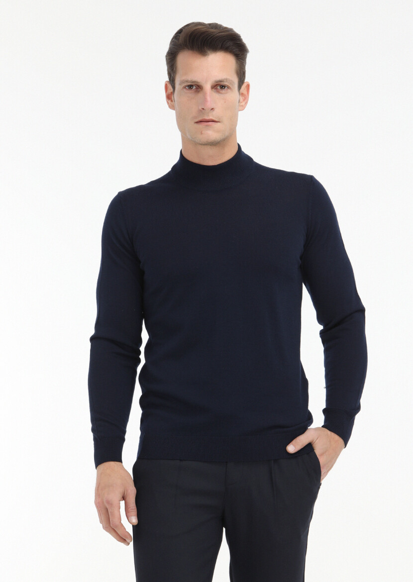 Navy Blue Knitwear Sweatshirt - 2