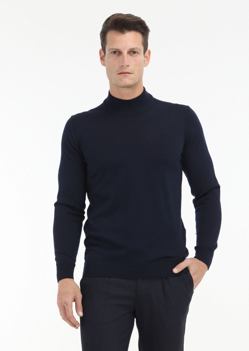 Navy Blue Knitwear Sweatshirt - 2