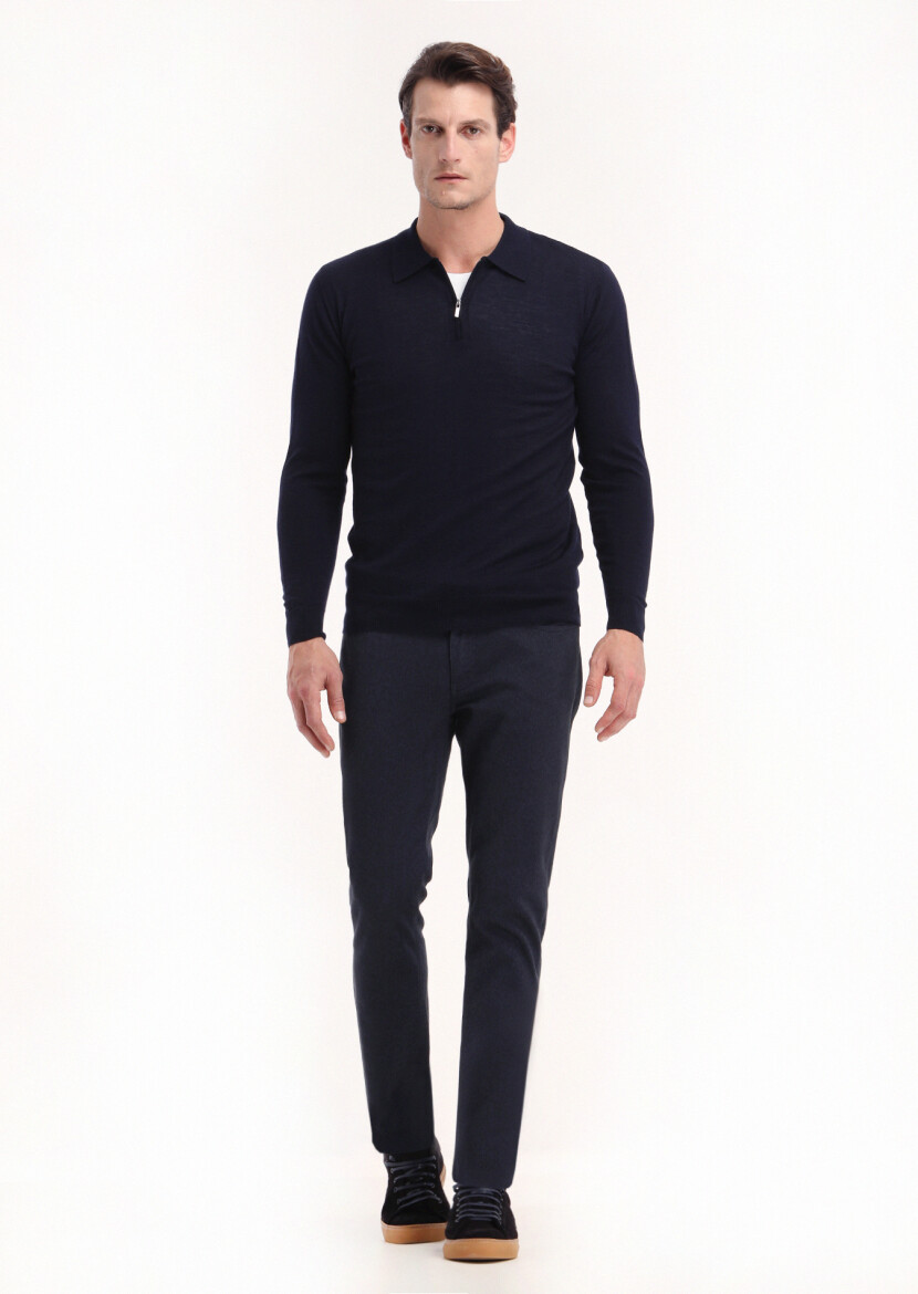 Navy Blue Knitwear Sweatshirt - 1