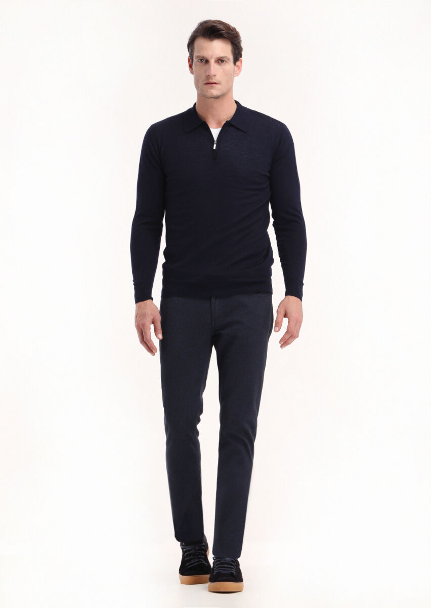 Navy Blue Knitwear Sweatshirt - 1