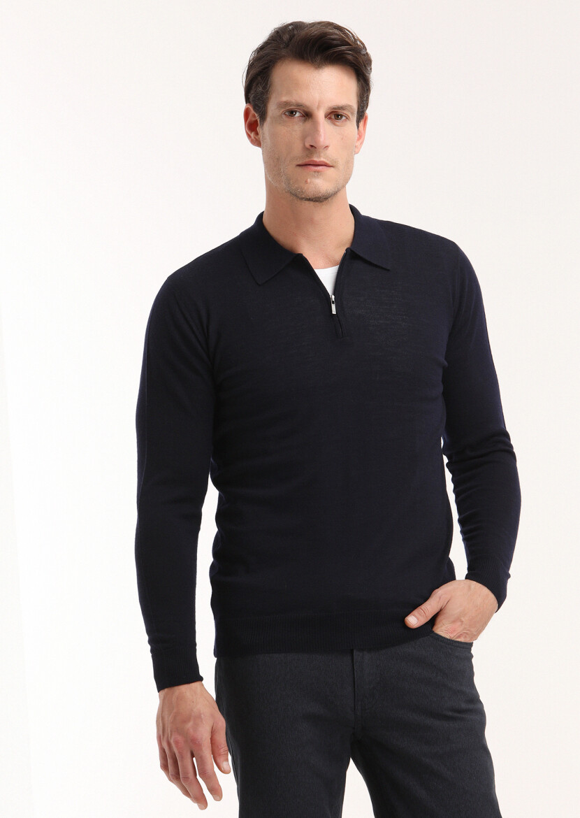 Navy Blue Knitwear Sweatshirt - 2