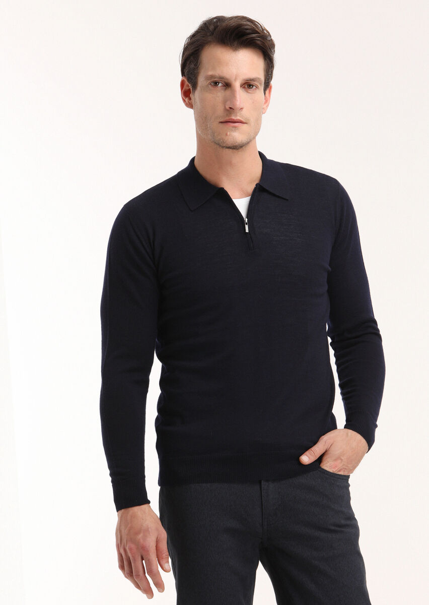 Navy Blue Knitwear Sweatshirt - 2