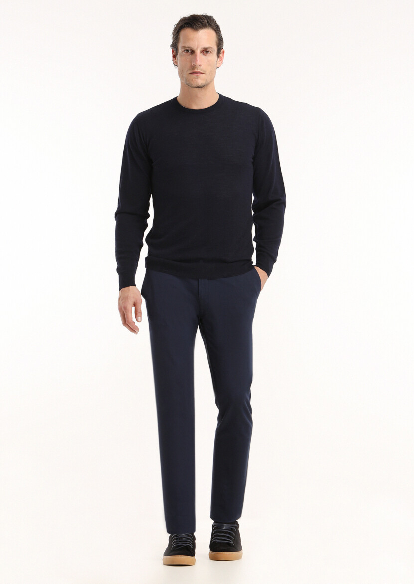 Navy Blue Knitwear Sweatshirt - 1