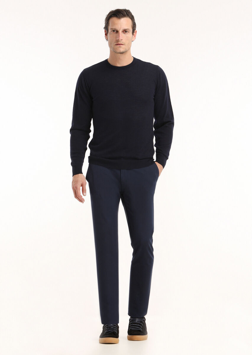 Navy Blue Knitwear Sweatshirt - 1