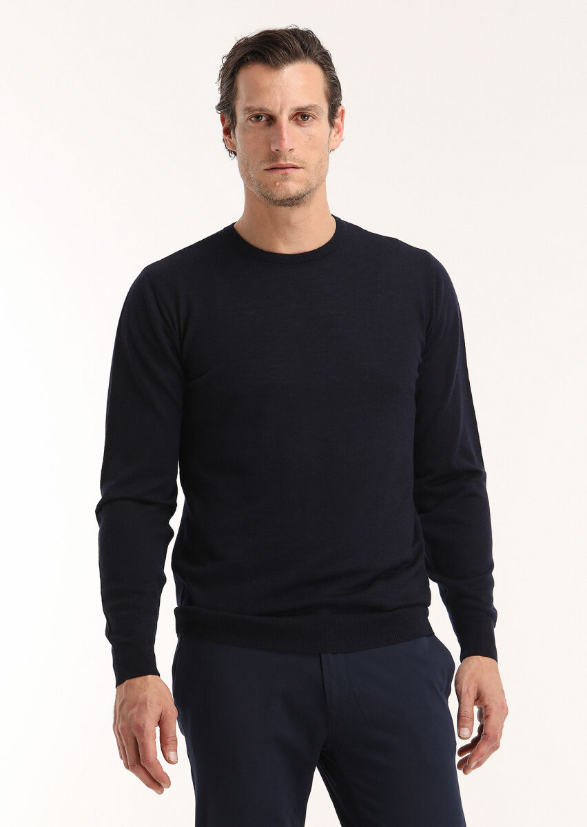 Navy Blue Knitwear Sweatshirt - 2