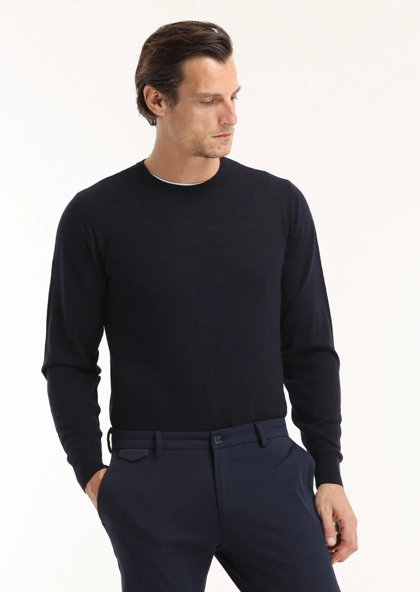 Navy Blue Knitwear Sweatshirt - 4