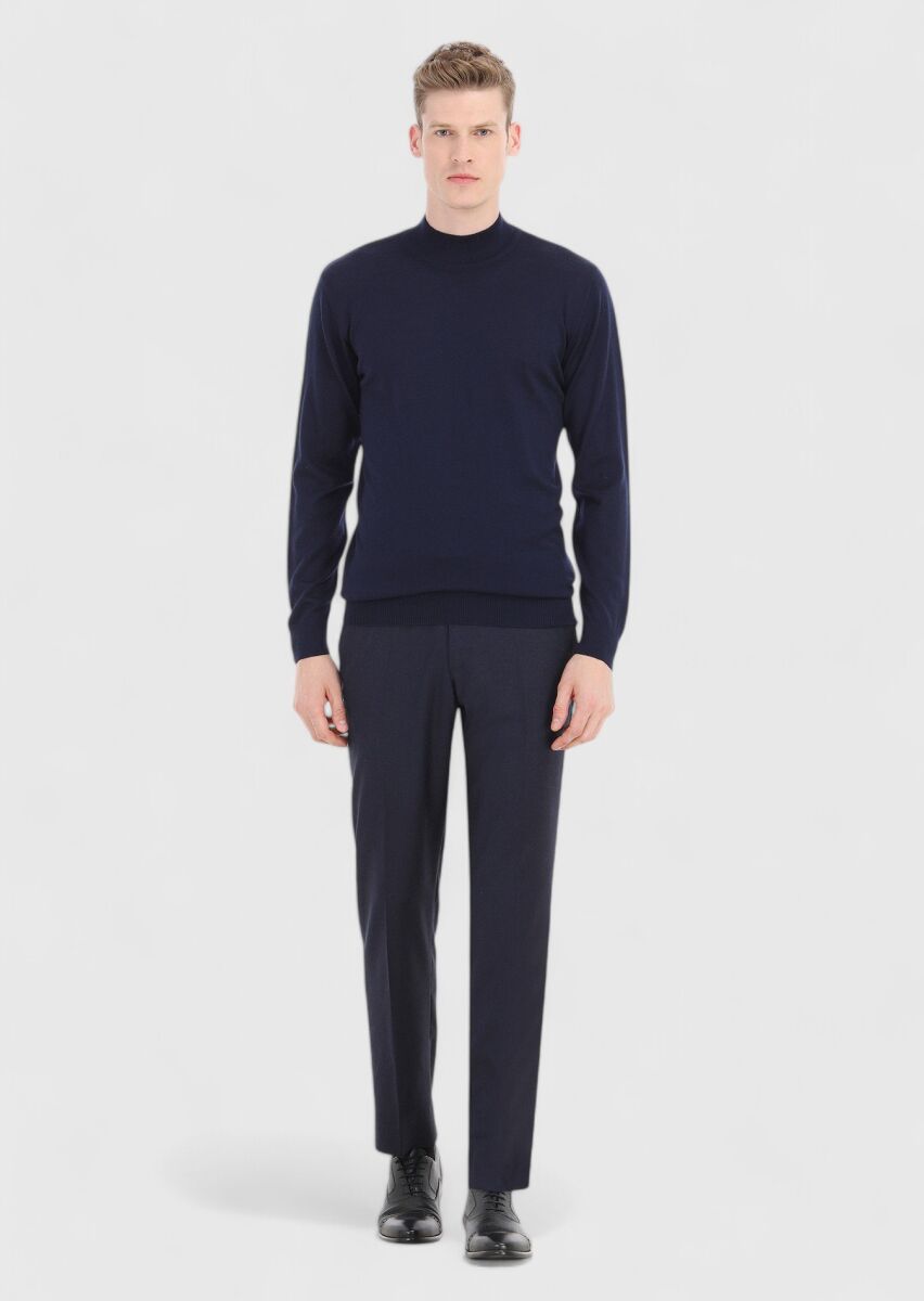 Navy Blue Knitwear Sweatshirt - 1