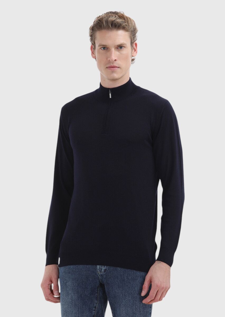 Navy Blue Knitwear Sweatshirt - 2
