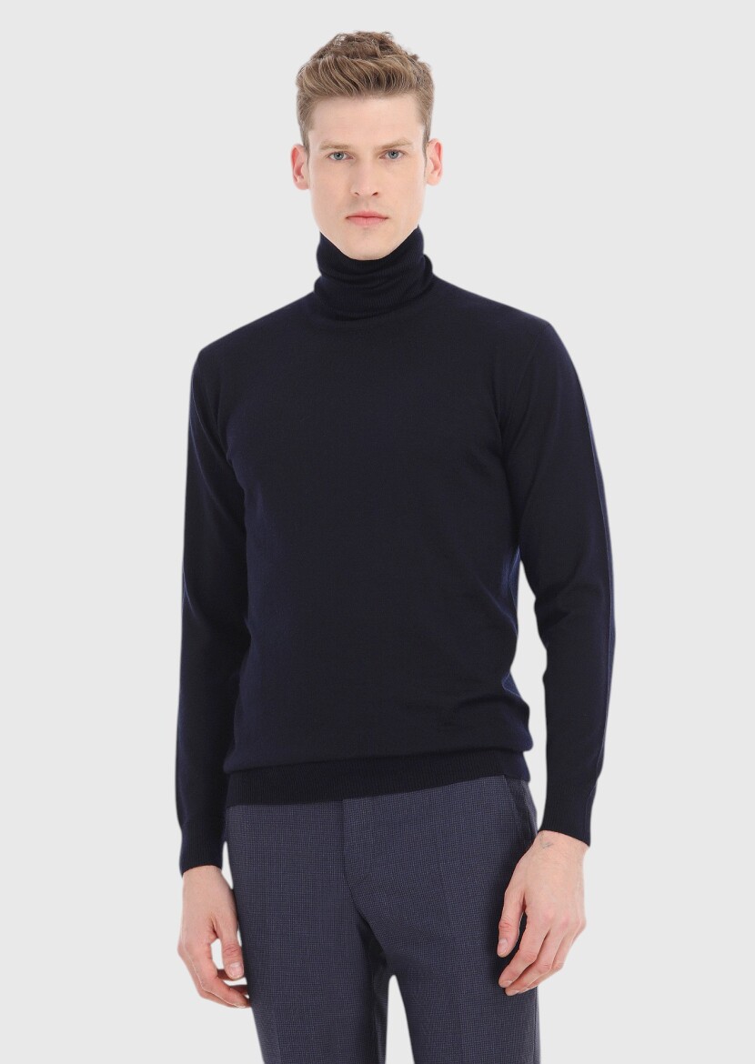 Navy Blue Knitwear Sweatshirt - 2