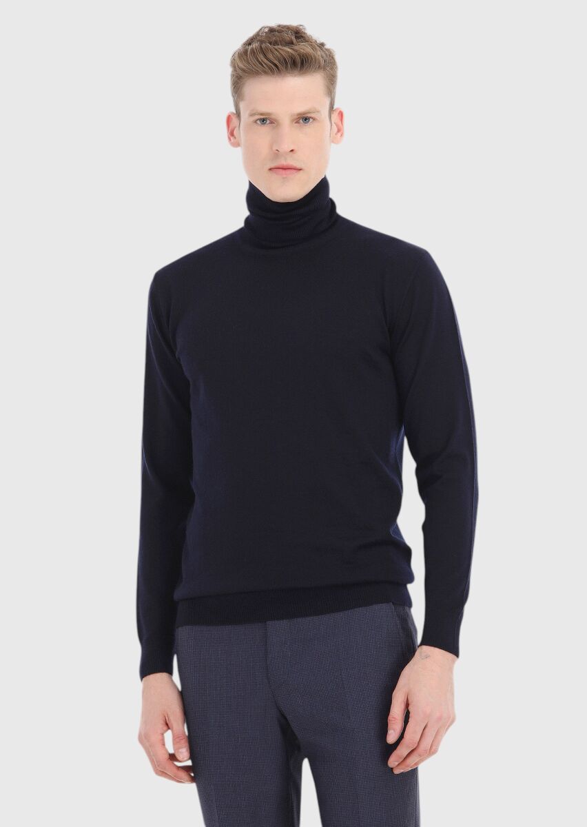Navy Blue Knitwear Sweatshirt - 2