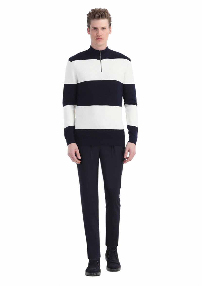 Navy Blue Knitwear Sweatshirt 