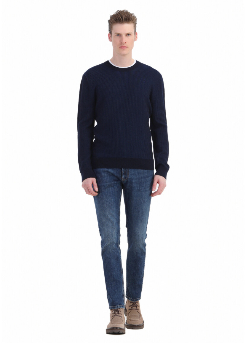 Navy Blue Knitwear Sweatshirt 