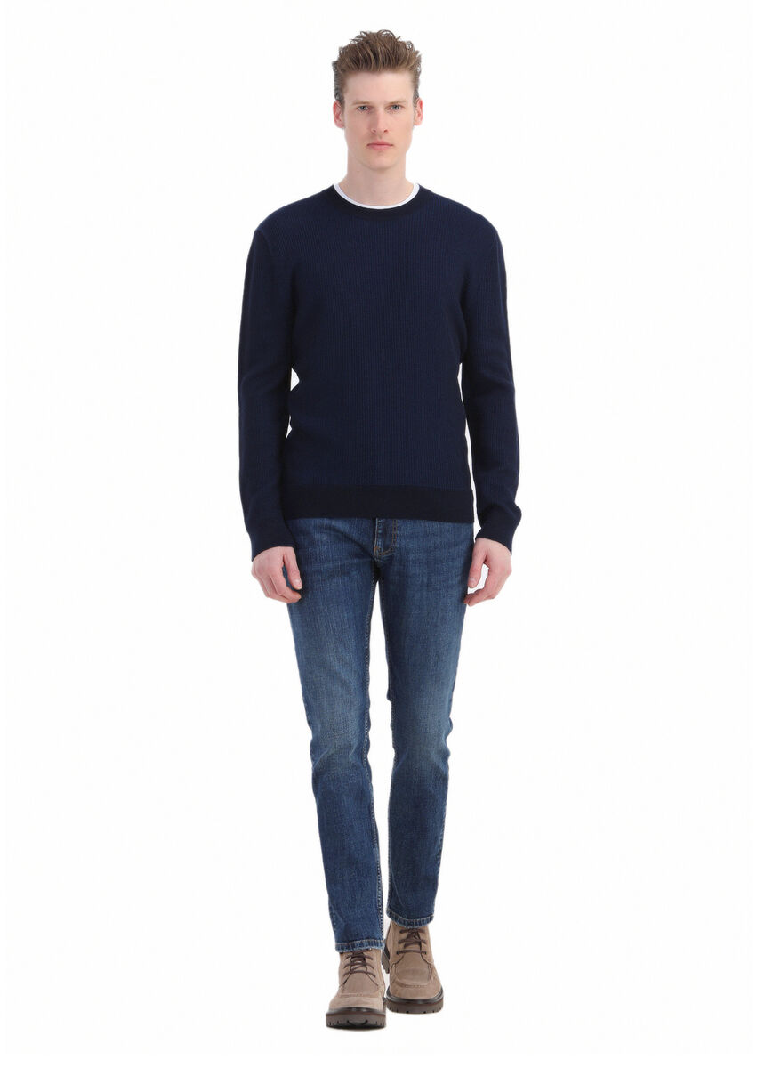 Navy Blue Knitwear Sweatshirt - 2