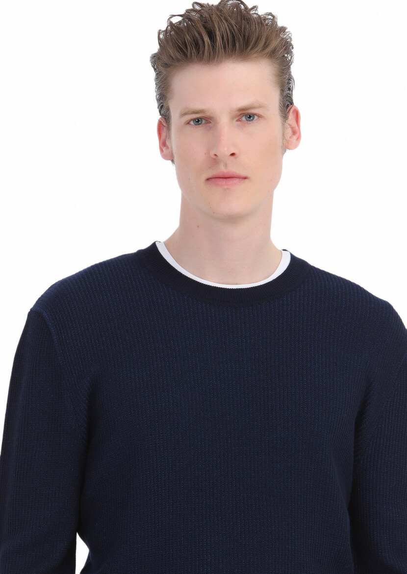 Navy Blue Knitwear Sweatshirt - 3