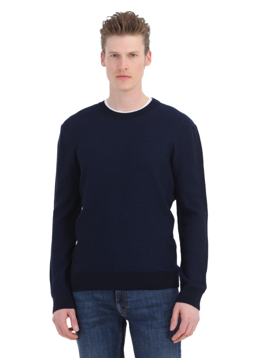 Navy Blue Knitwear Sweatshirt - 1