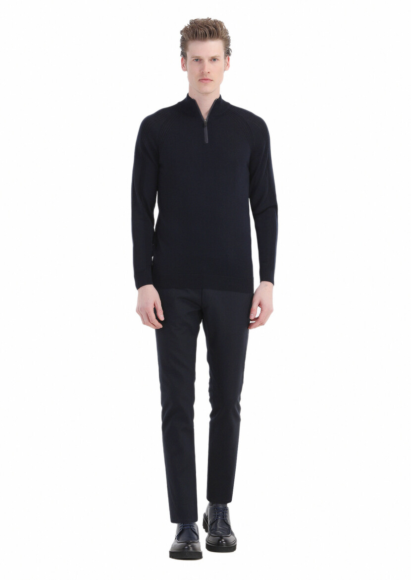 Navy Blue Knitwear Sweatshirt - 2