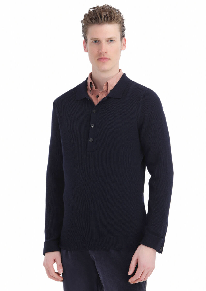 Navy Blue Knitwear Sweatshirt - 1