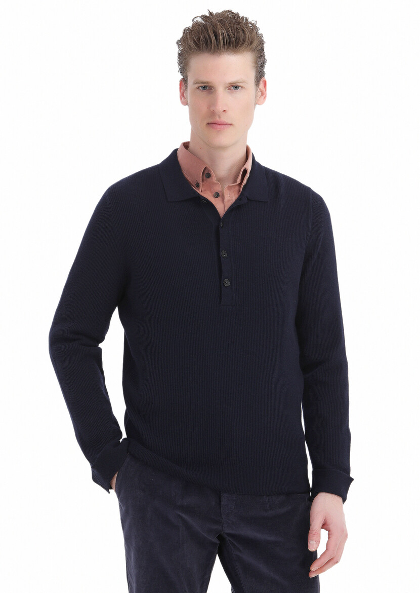 Navy Blue Knitwear Sweatshirt - 3