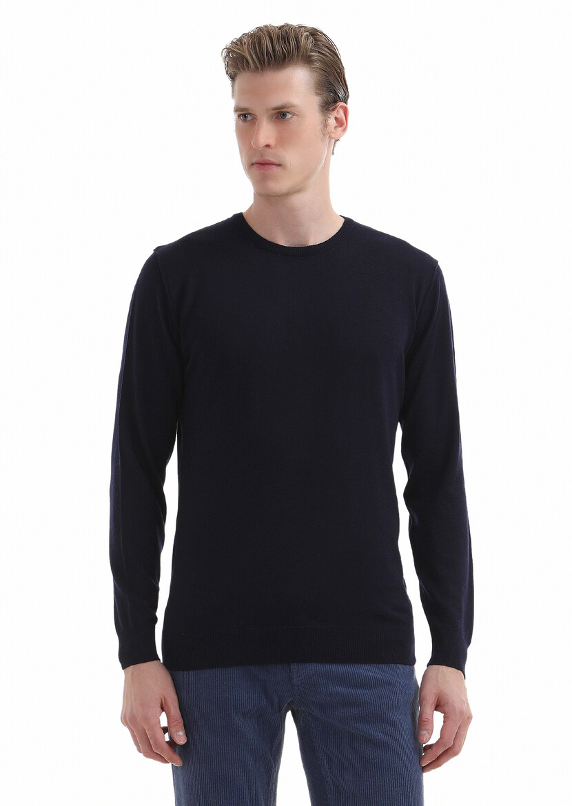 Navy Blue Knitwear Sweatshirt - 1