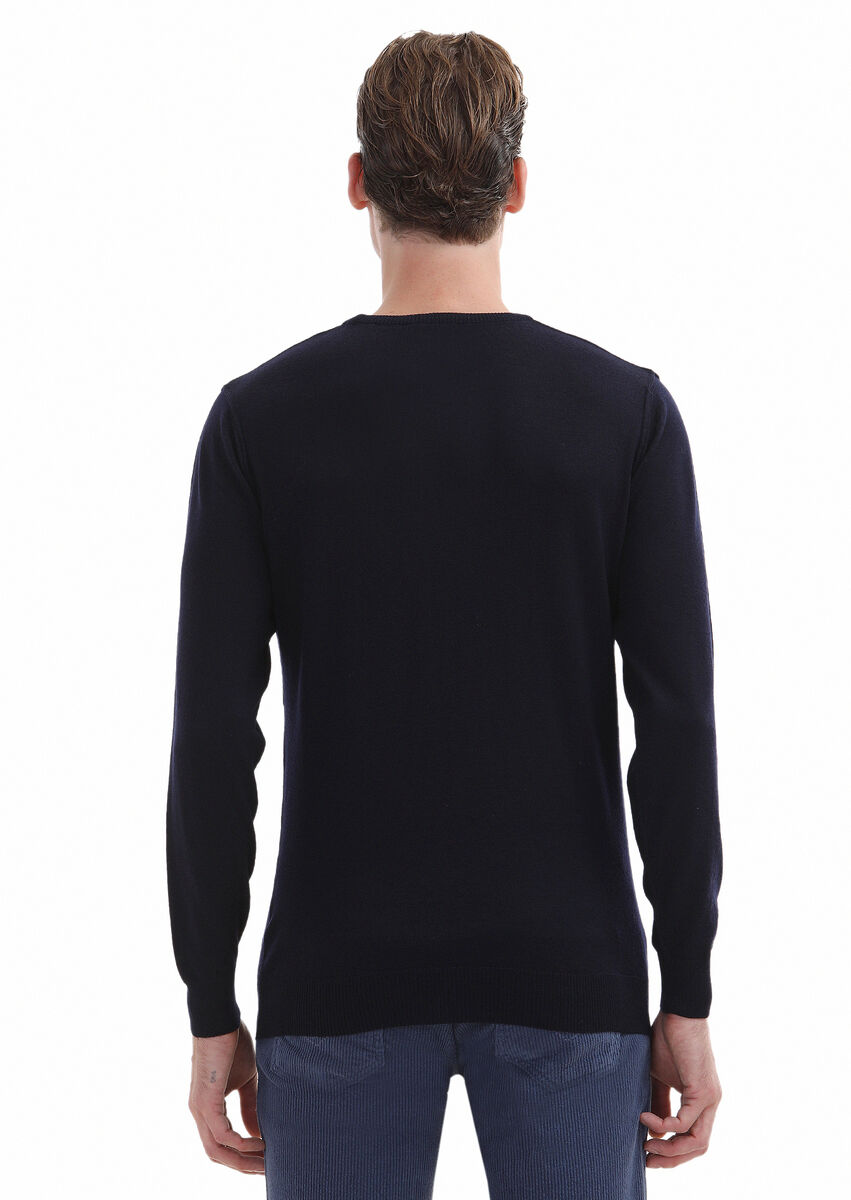 Navy Blue Knitwear Sweatshirt - 5