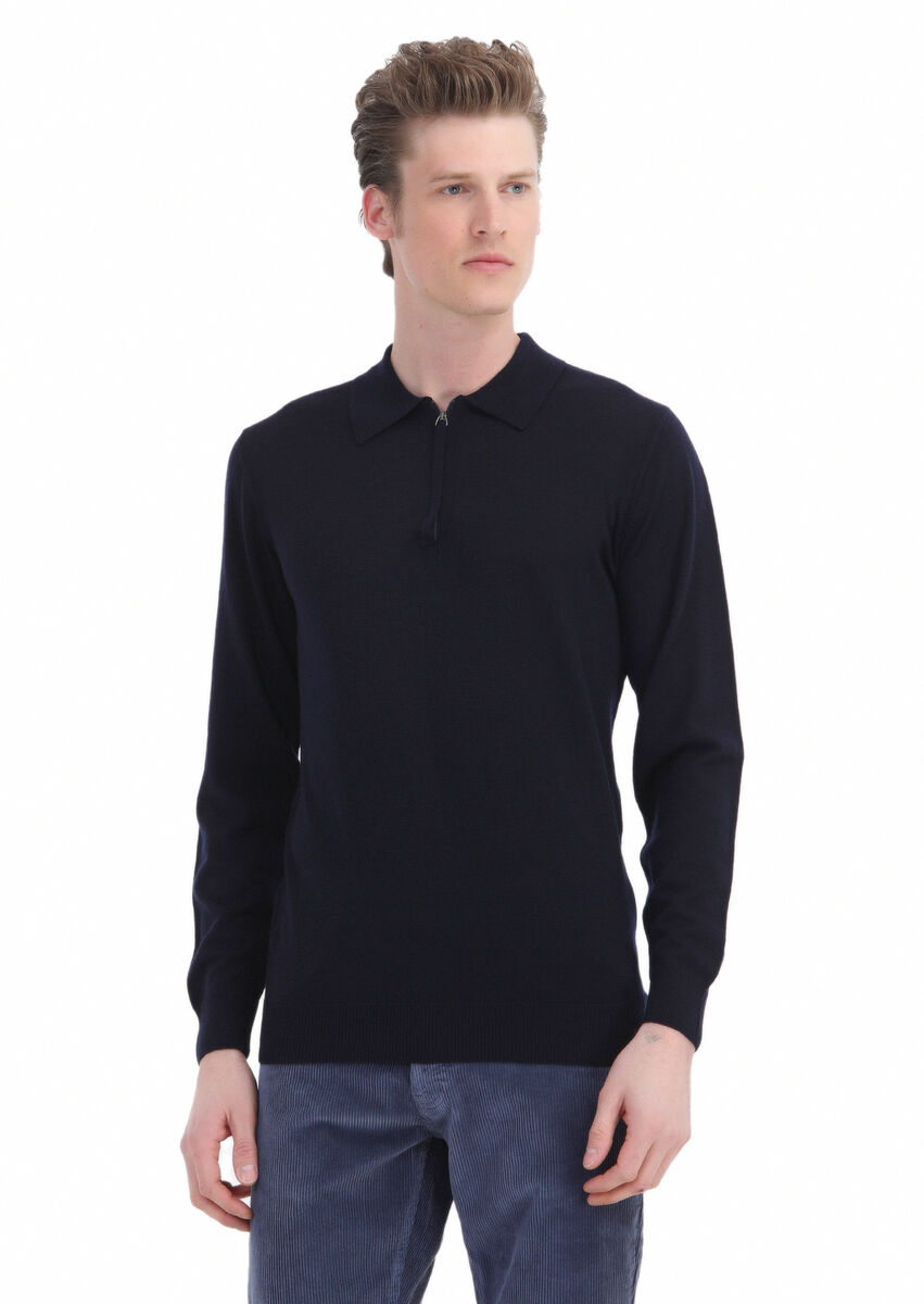 Navy Blue Knitwear Sweatshirt - 1