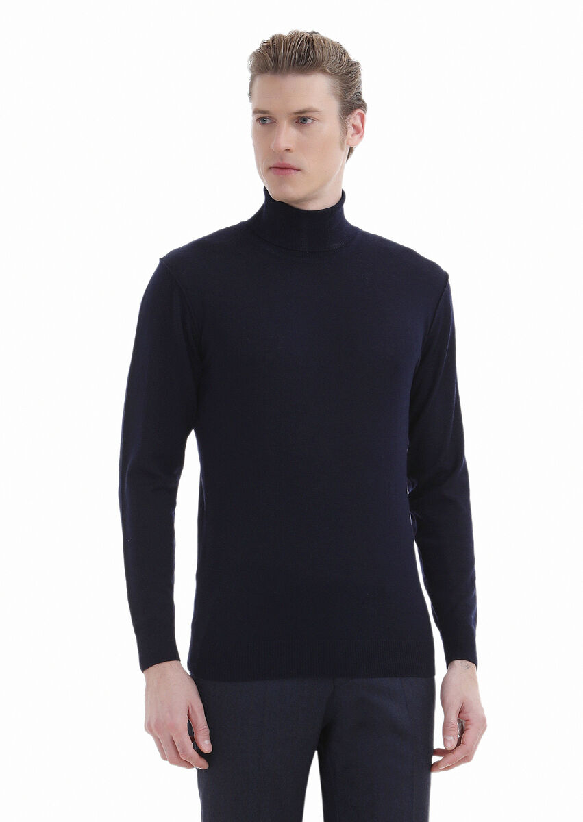 Navy Blue Knitwear Sweatshirt - 1