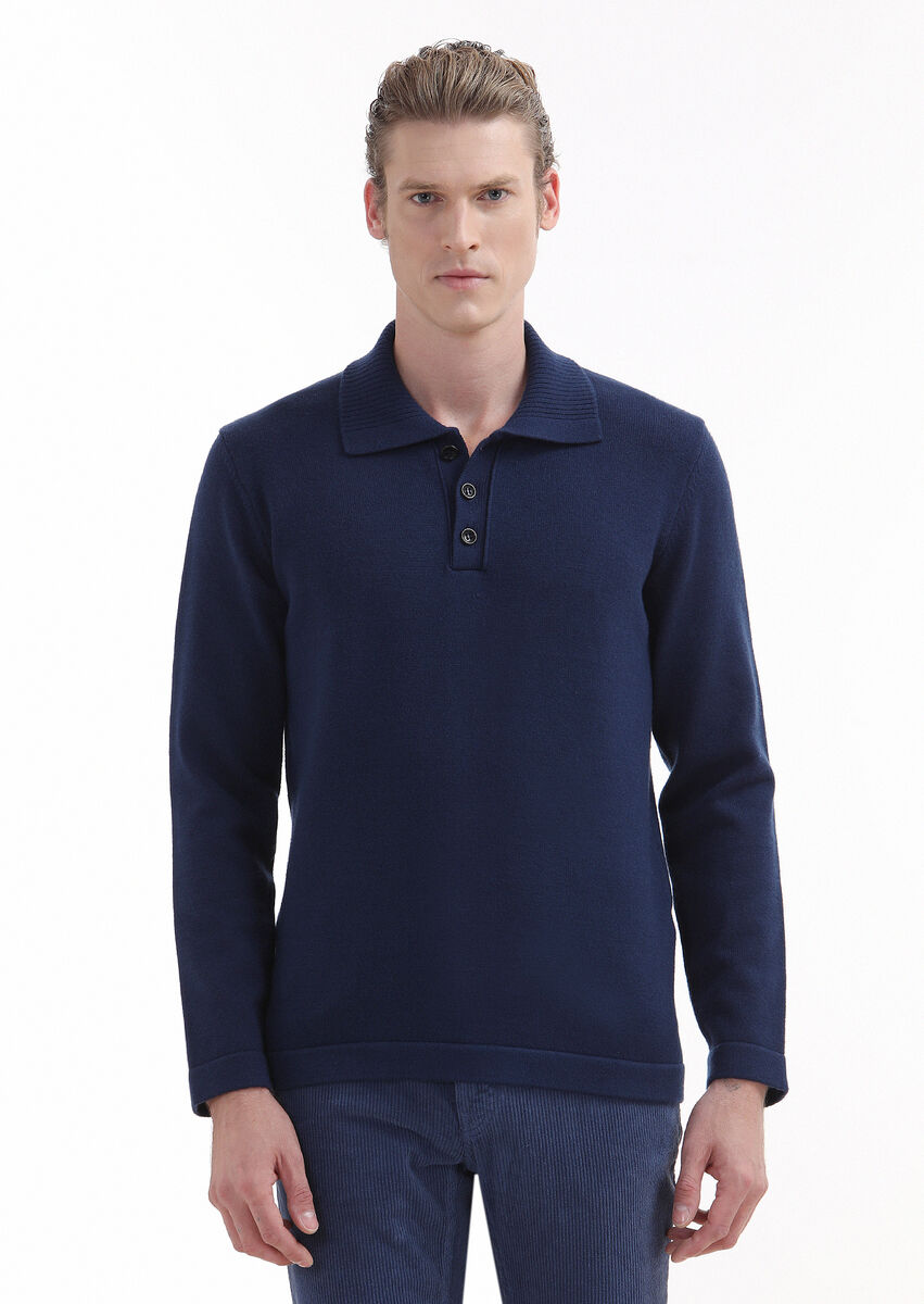 Navy Blue Knitwear Sweatshirt - 1