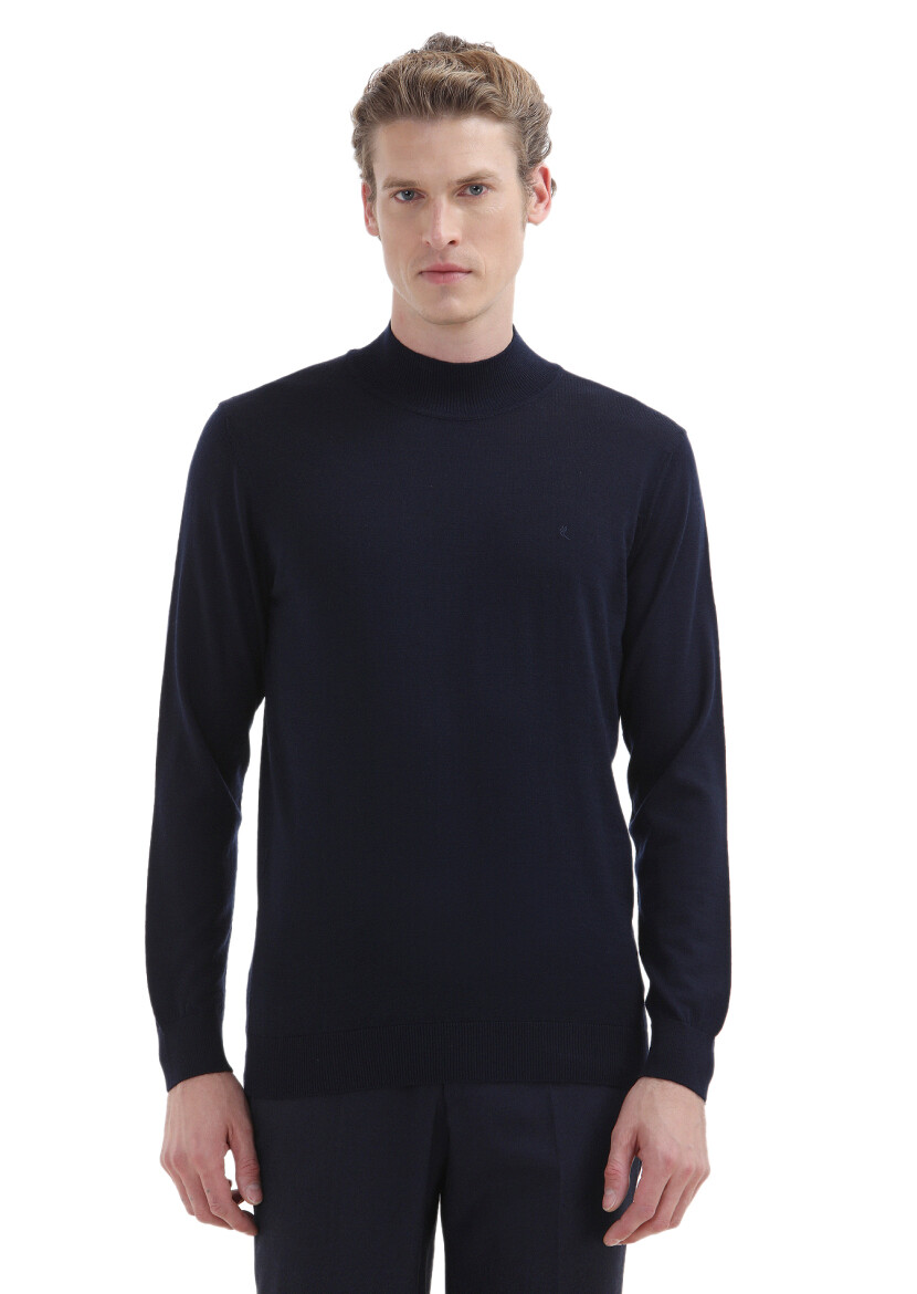 Navy Blue Knitwear Sweatshirt - 1