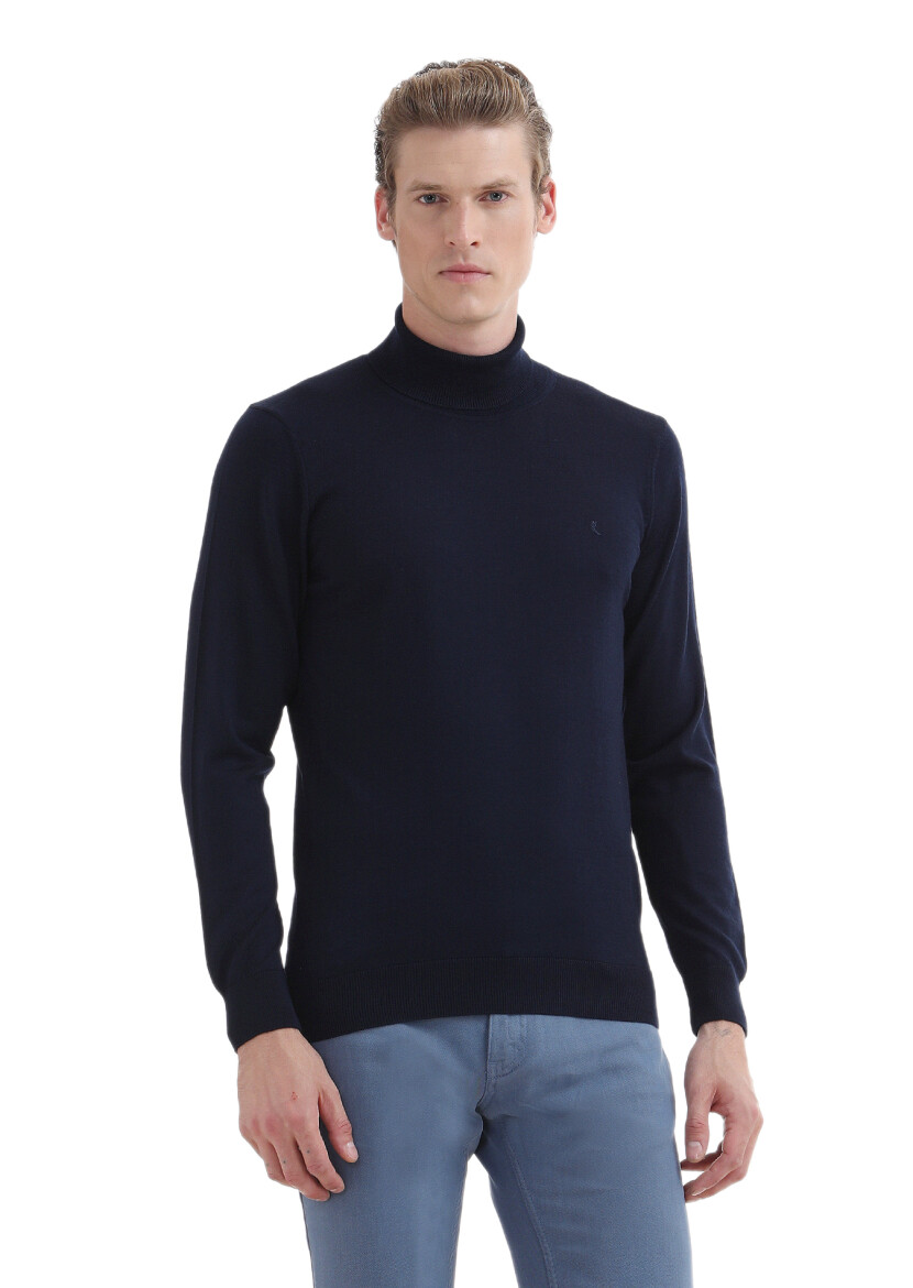 Navy Blue Knitwear Sweatshirt - 1