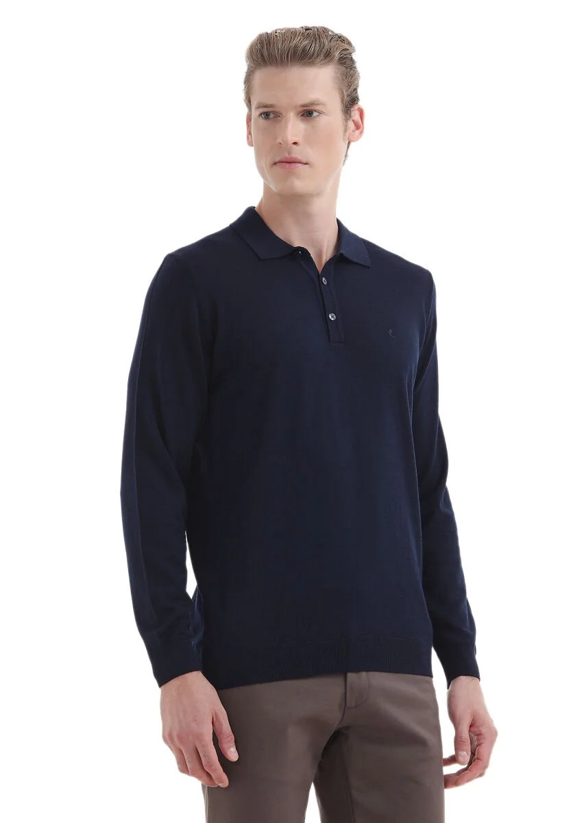 Navy Blue Knitwear Sweatshirt - 1