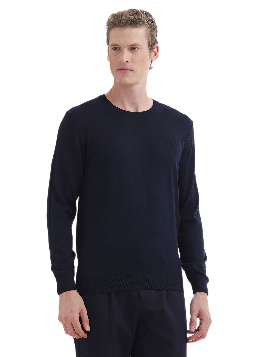 Navy Blue Knitwear Sweatshirt - 1